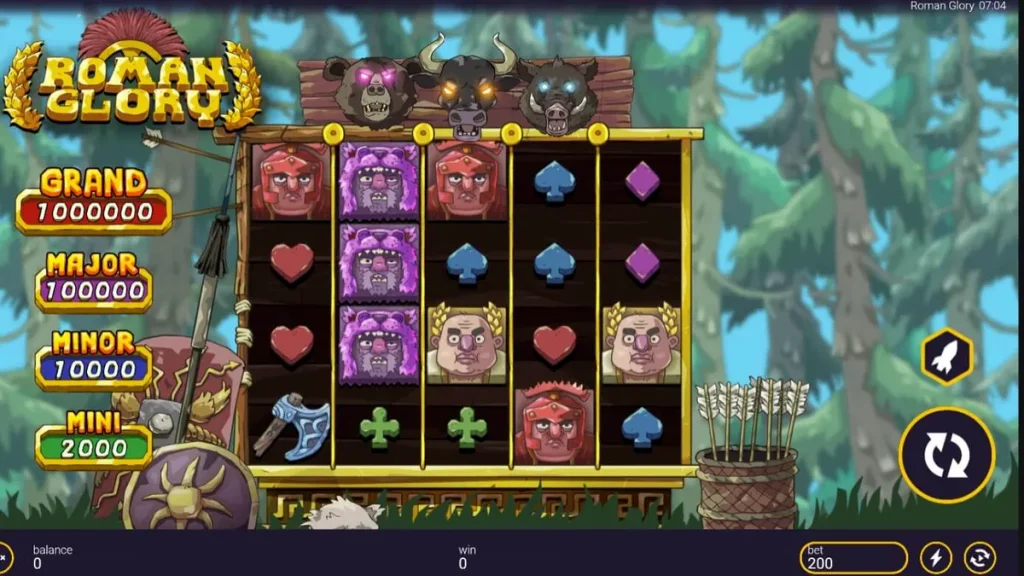 Tampilan visual slot Roman Glory dengan tema hutan dan prajurit Romawi
